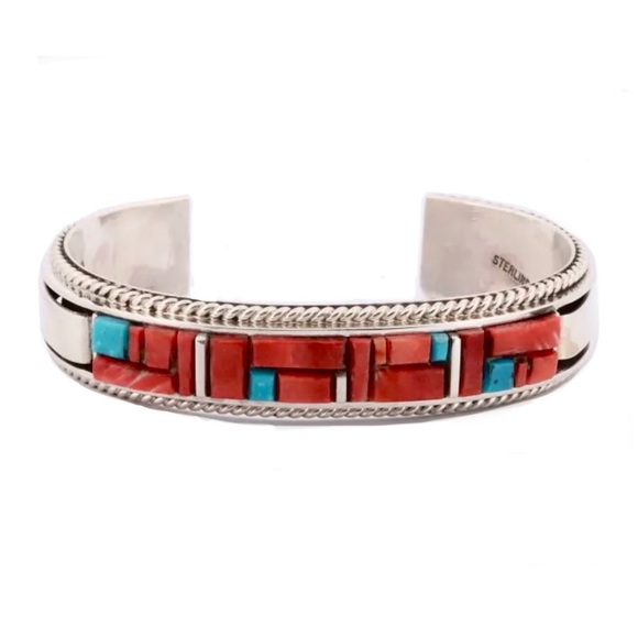🦋🧶🗝️Signed - Patricia Ed BecentiNavajo Multi Stone Sterling Cobblestone Cuff